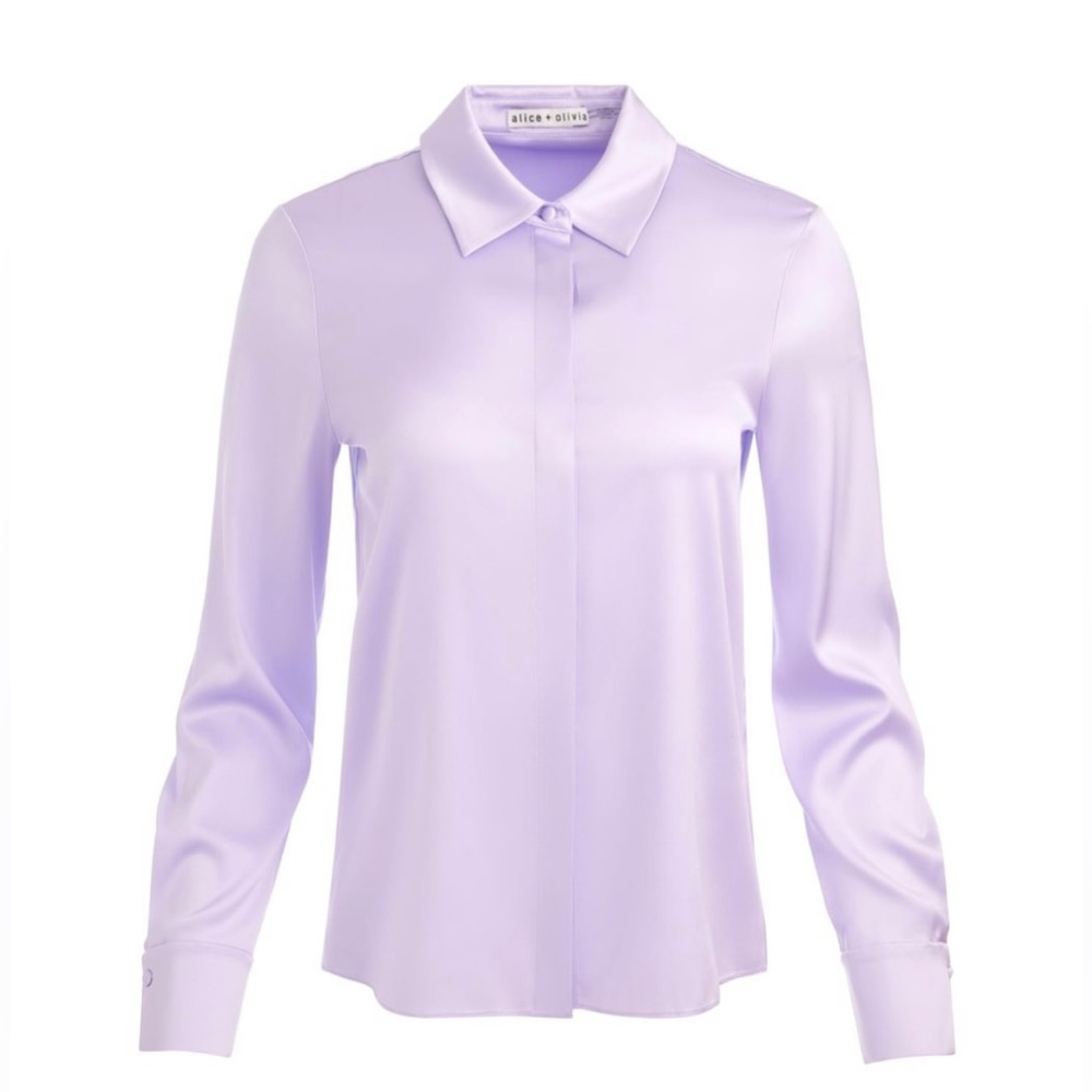 Alice + Olivia Light Purple Lavender Lilac Satin Button Down Shirt Brady Silk